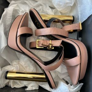 Tom Ford Shoes Tom Ford Platform Sandals with Lock Pink Blush/Gold Size: 38